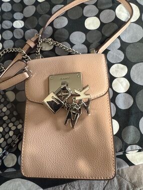 DKNY Blush Leather Crossbody with Silver Charm Accents